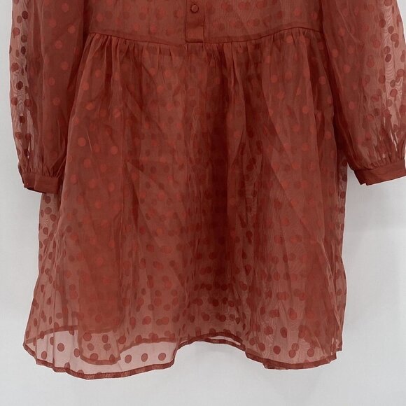 EN SAISON SIZE M EMBROIDERED DOT LONG SLEEVE BABYDOLL MINIDRESS IN RUST - Picture 10 of 11